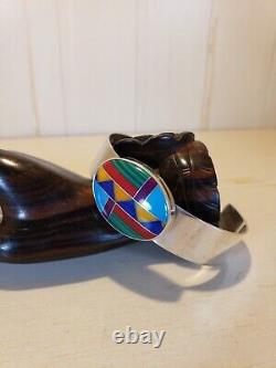 Vintage Sterling Silver Inlay Gemstone Cuff Bracelet Navajo Manygoats