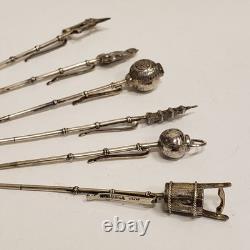 Vintage Sterling Silver Japanese Themed Cocktail Skewers Set of Six Original Box