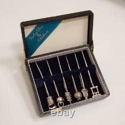 Vintage Sterling Silver Japanese Themed Cocktail Skewers Set of Six Original Box