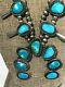 Vintage Sterling Silver Large Squash Blossom Turquoise Necklace 14946/ecc/osf