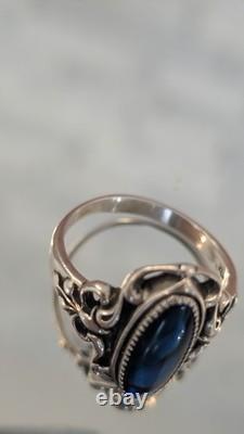 Vintage Sterling Silver Labradorite Ring Paula Shell Artisan Scrollwork