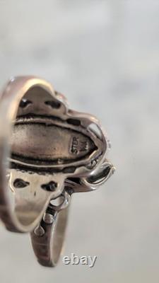 Vintage Sterling Silver Labradorite Ring Paula Shell Artisan Scrollwork