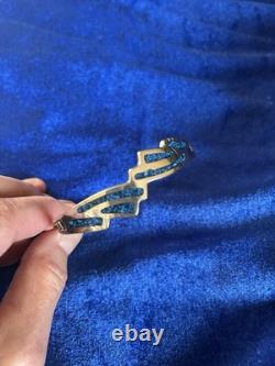 Vintage Sterling Silver & Lapis Inlay Eagle Wings Design Bangle Bracelet