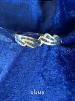 Vintage Sterling Silver & Lapis Inlay Eagle Wings Design Bangle Bracelet