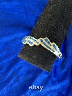 Vintage Sterling Silver & Lapis Inlay Eagle Wings Design Bangle Bracelet