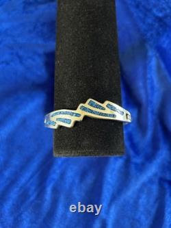 Vintage Sterling Silver & Lapis Inlay Eagle Wings Design Bangle Bracelet