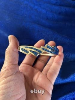 Vintage Sterling Silver & Lapis Inlay Eagle Wings Design Bangle Bracelet