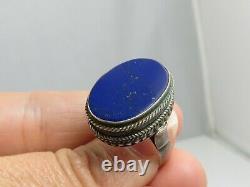 Vintage Sterling Silver Lapis Poison Box Ring sz 8