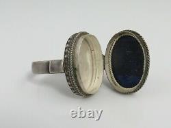 Vintage Sterling Silver Lapis Poison Box Ring sz 8