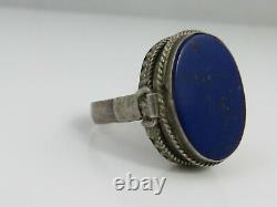 Vintage Sterling Silver Lapis Poison Box Ring sz 8