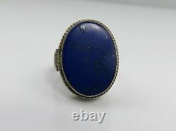 Vintage Sterling Silver Lapis Poison Box Ring sz 8