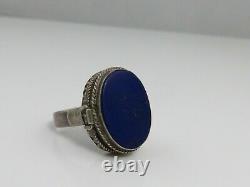 Vintage Sterling Silver Lapis Poison Box Ring sz 8