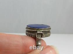 Vintage Sterling Silver Lapis Poison Box Ring sz 8