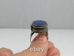 Vintage Sterling Silver Lapis Poison Box Ring sz 8