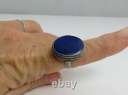 Vintage Sterling Silver Lapis Poison Box Ring sz 8