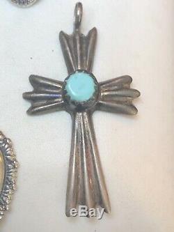 Vintage Sterling Silver Lot Carolyn Pollack Pendant Turquoise Ring Cross