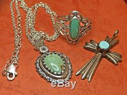 Vintage Sterling Silver Lot Carolyn Pollack Pendant Turquoise Ring Cross