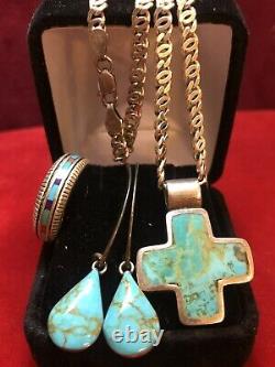 Vintage Sterling Silver Lot Jewelry Southwestern Ring Earring Cross Turquoise