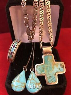 Vintage Sterling Silver Lot Jewelry Southwestern Ring Earring Cross Turquoise
