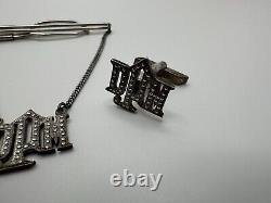Vintage Sterling Silver MM Monogrammed DPM Marcasite Tie Clip Cufflinks