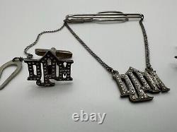 Vintage Sterling Silver MM Monogrammed DPM Marcasite Tie Clip Cufflinks