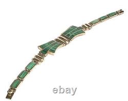 Vintage Sterling Silver Malachite Studio Artisan Modernist Clasp Link Bracelet