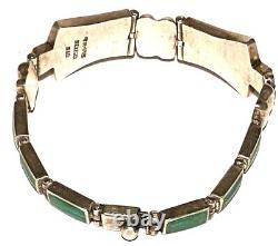 Vintage Sterling Silver Malachite Studio Artisan Modernist Clasp Link Bracelet