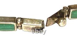 Vintage Sterling Silver Malachite Studio Artisan Modernist Clasp Link Bracelet