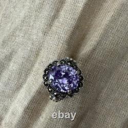Vintage Sterling Silver Marcasite Ring Alexandrite Paste Filigree Size 7.25
