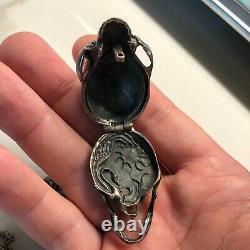 Vintage Sterling Silver Memento Mori Skull Chain Pocket Watch Key Fob