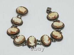 Vintage Sterling Silver Multi Carved Shell Cameo Link Bracelet