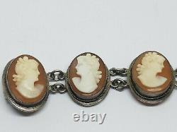 Vintage Sterling Silver Multi Carved Shell Cameo Link Bracelet