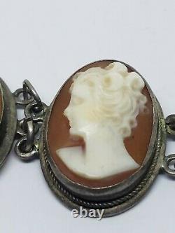 Vintage Sterling Silver Multi Carved Shell Cameo Link Bracelet