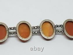 Vintage Sterling Silver Multi Carved Shell Cameo Link Bracelet