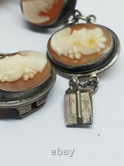 Vintage Sterling Silver Multi Carved Shell Cameo Link Bracelet