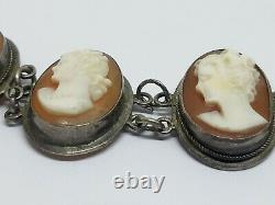 Vintage Sterling Silver Multi Carved Shell Cameo Link Bracelet