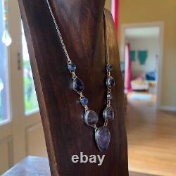 Vintage Sterling Silver Multi Gem Stone Statement Necklace Amethysts Blue Topaz