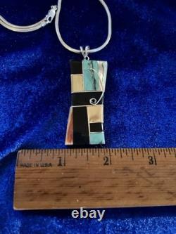 Vintage Sterling Silver Multi Stone Native American Pendant Necklace 22in