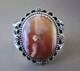 Vintage Sterling Silver Native American Agatized Petrified Wood Cuff Bracelet