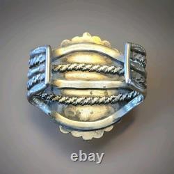 Vintage Sterling Silver Native American Agatized Petrified Wood Cuff Bracelet