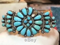 Vintage Sterling Silver Native American Old Pawn Cuff Bracelet Turquoise Zuni