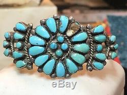 Vintage Sterling Silver Native American Old Pawn Cuff Bracelet Turquoise Zuni