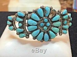 Vintage Sterling Silver Native American Old Pawn Cuff Bracelet Turquoise Zuni