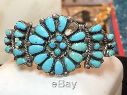 Vintage Sterling Silver Native American Old Pawn Cuff Bracelet Turquoise Zuni