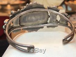 Vintage Sterling Silver Native American Old Pawn Cuff Bracelet Turquoise Zuni