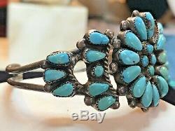 Vintage Sterling Silver Native American Old Pawn Cuff Bracelet Turquoise Zuni