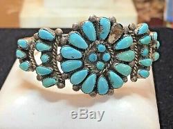 Vintage Sterling Silver Native American Old Pawn Cuff Bracelet Turquoise Zuni