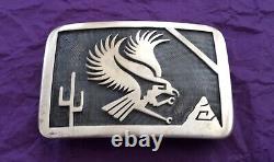 Vintage Sterling Silver Native American Signed Hopi G Phillips Eagle Belt Buckle