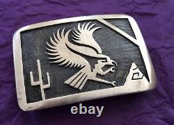 Vintage Sterling Silver Native American Signed Hopi G Phillips Eagle Belt Buckle