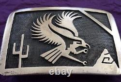 Vintage Sterling Silver Native American Signed Hopi G Phillips Eagle Belt Buckle